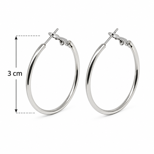 Aros Simples 3cm - Plateados
