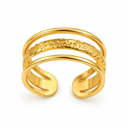 Anillo Triple Textura - Dorado