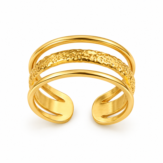 Anillo Triple Textura - Dorado