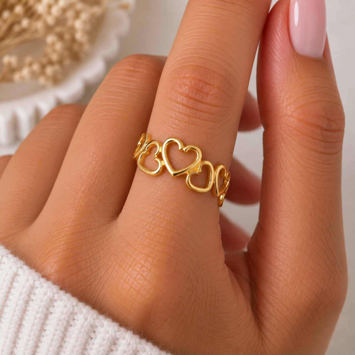 Anillo Corazones Enlazados - Dorado