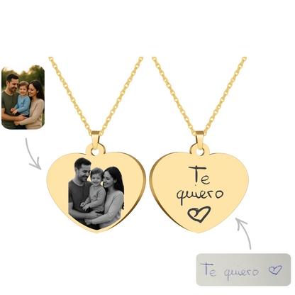 Collar corazón con foto + letra manuscrita (dorado)