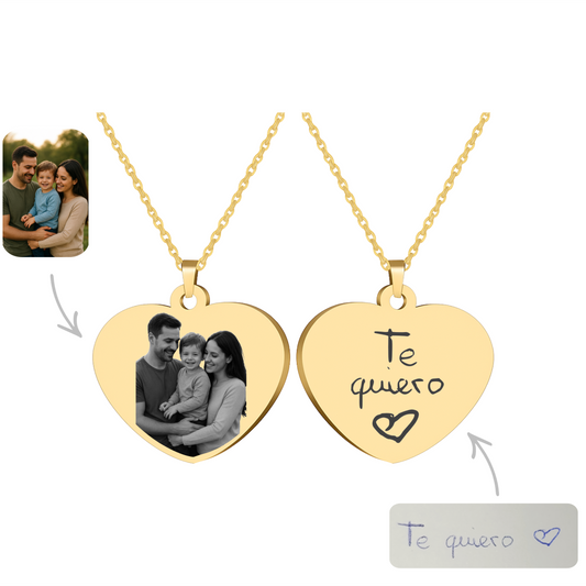 Collar corazón con foto + letra manuscrita (dorado)