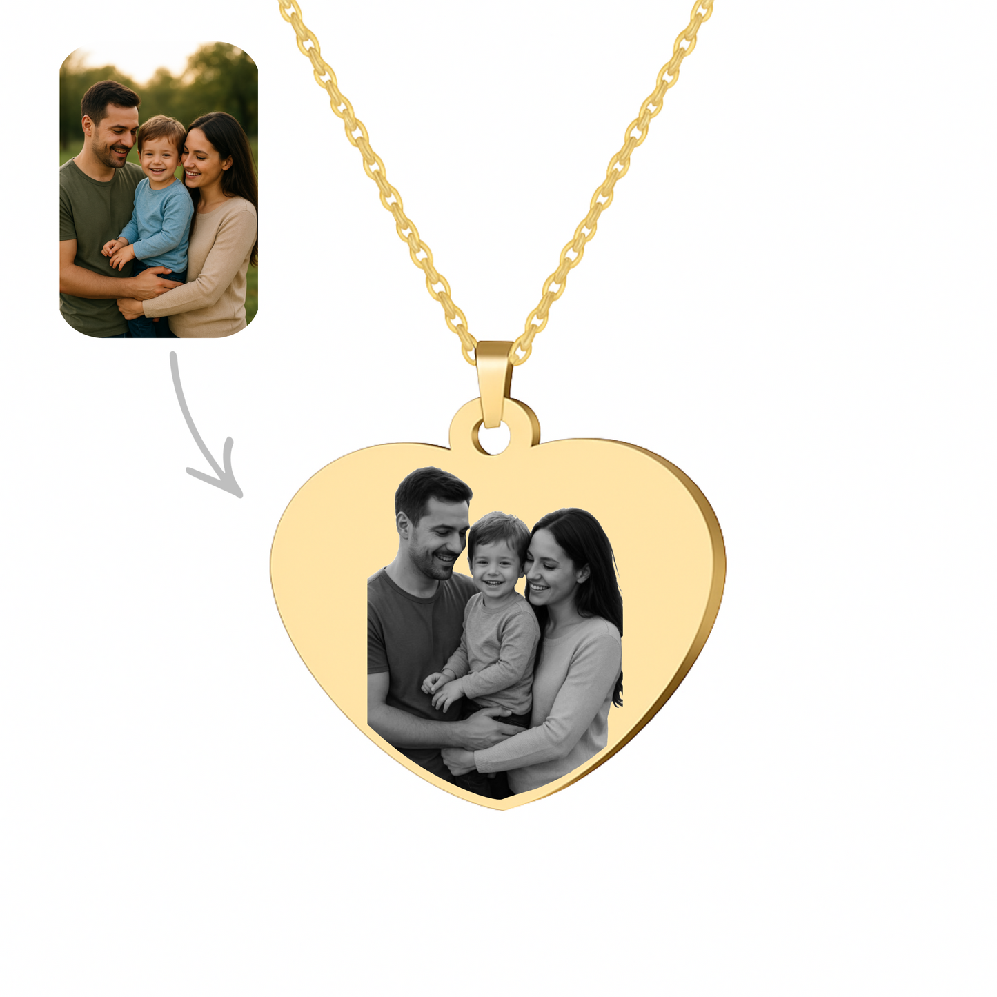 Collar corazón con foto (dorado)