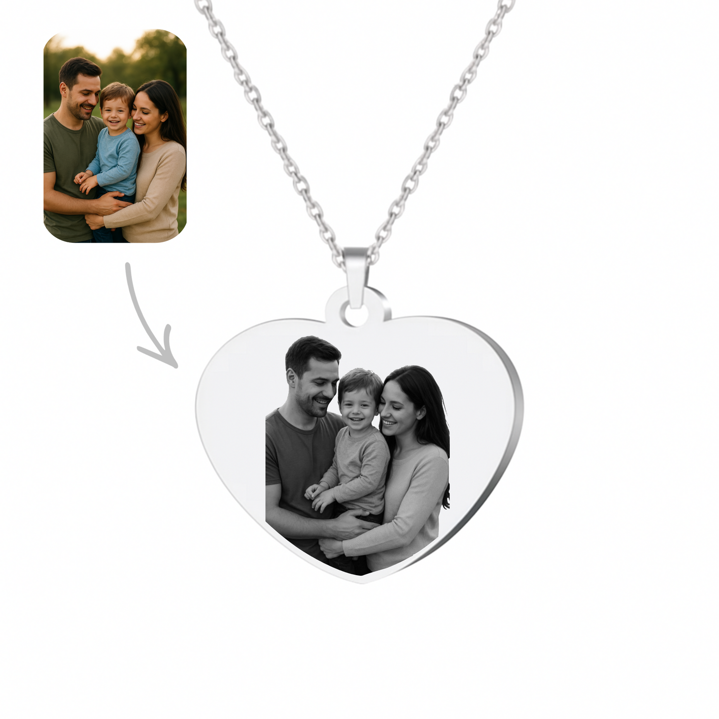 Collar corazón con foto (plateado)